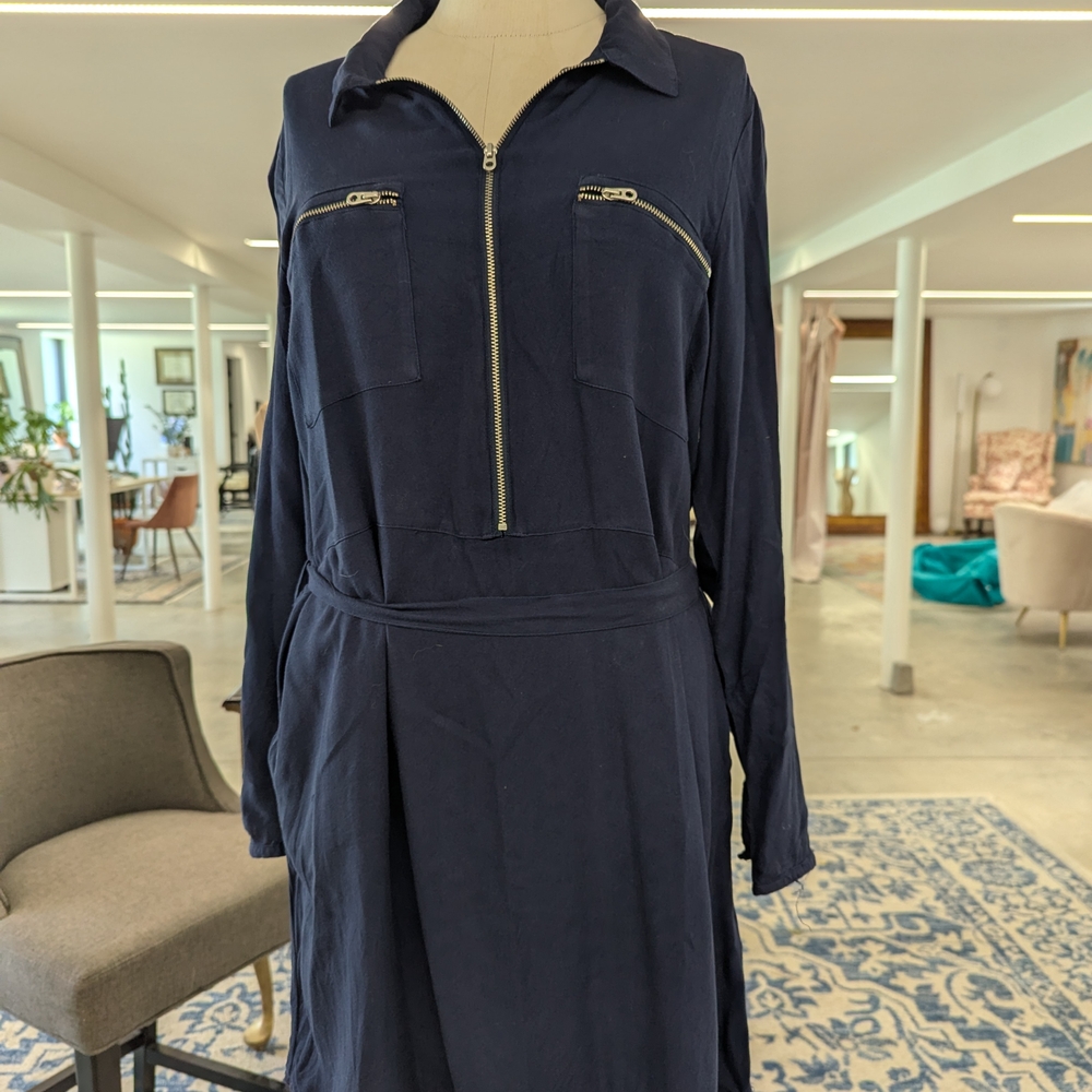 H&M Dark Blue Long Sleeve Dress with Zipper